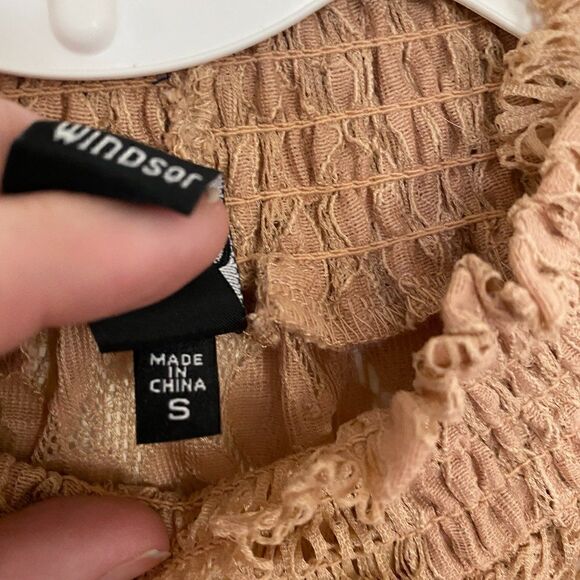 Windsor Lace sheer tan small long sleeve cowl neck blouse - Picture 5 of 6